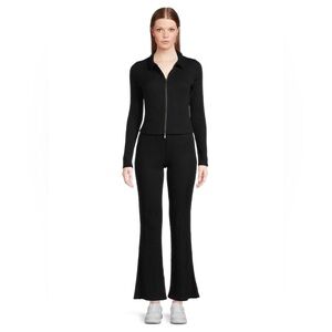 No Boundaries Two Piece Ribbed Double Zip Top & Flare Pants, Black, Size S, NWOT